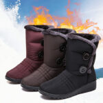 Warm women's snow boots / button design waterproof boots