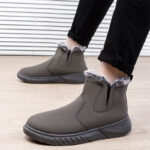 Winter Snow Boots Men / V Cutout with Plush Ankle Boots